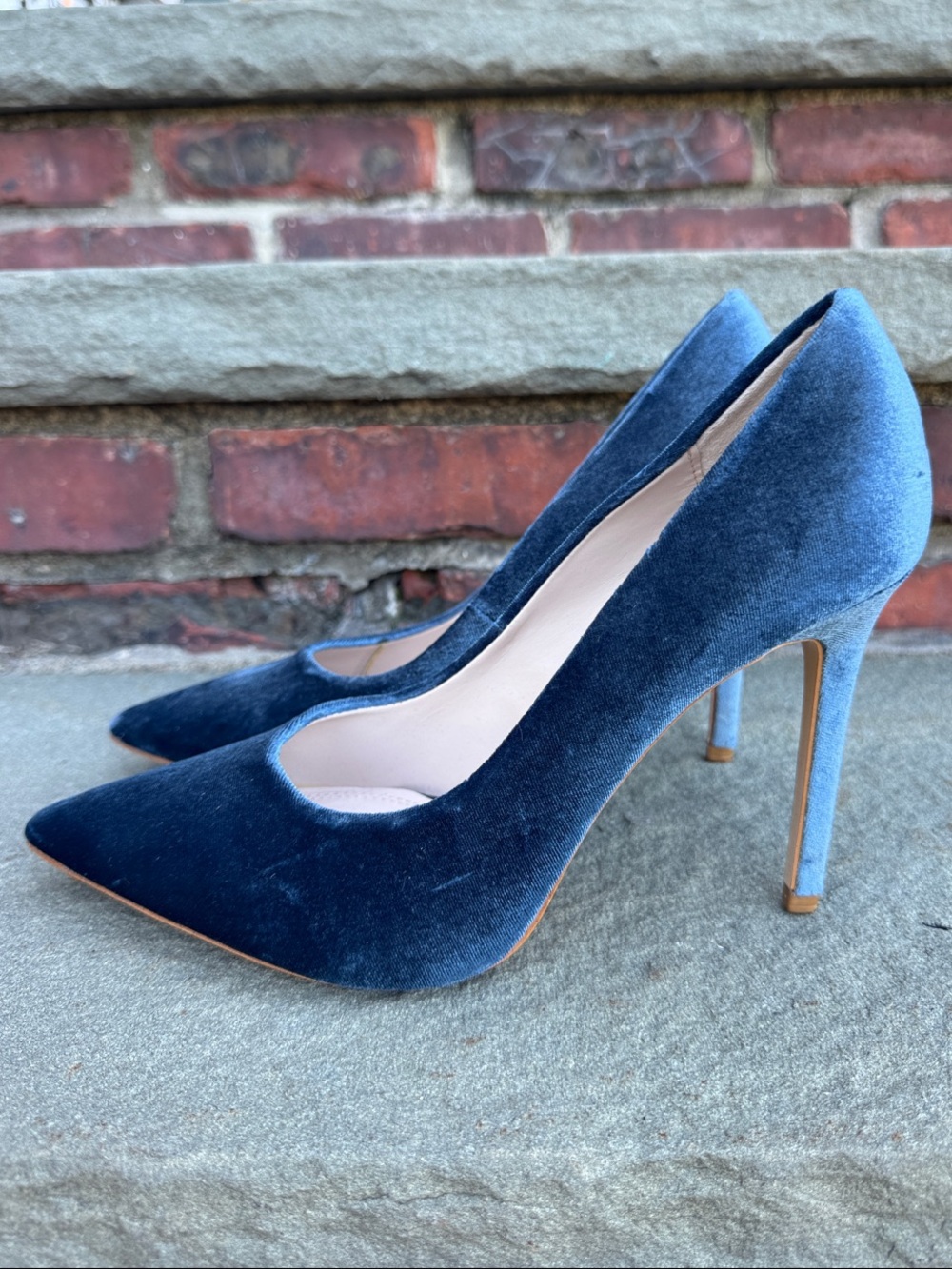 Zara Blue Velvet Pointed Stiletto Pumps